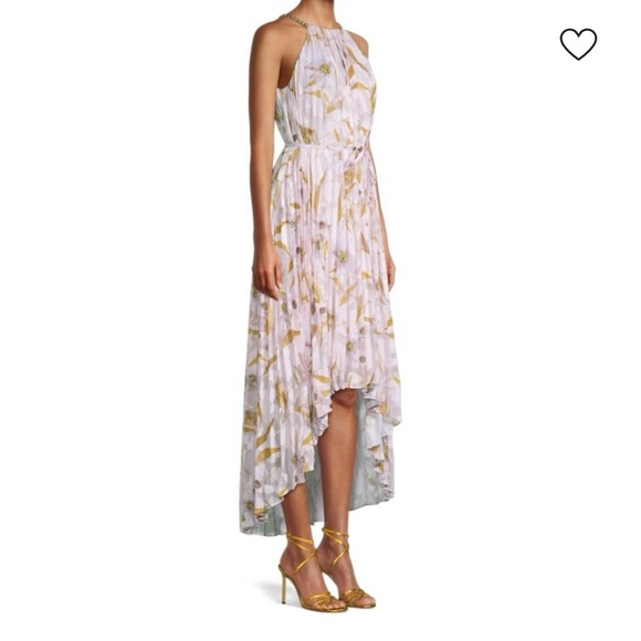 TED BAKER | DIXXIE PLEATED PRINTED SLEEVELESS FLORAL HIGH LOW MAXI DRESS SIZE 4 - Picture 4 of 13